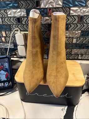 Shoe Dazzle Cognac Suede Pointed Toe Ankle Booties